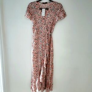 Nwt Simplee Ruffle Hem Wrap Belted  Short Sleeves Maxi Dress
